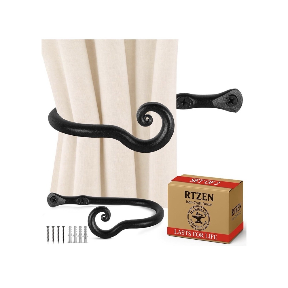 Decorative Black Metal Tiebacks Farmhouse Wrought Iron Curtain Holdbacks New